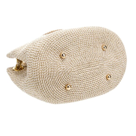 Eric Javits Raffia Sand Dollar Top Handle Chain Strap Gold Metallic Bag - Picture 13 of 13